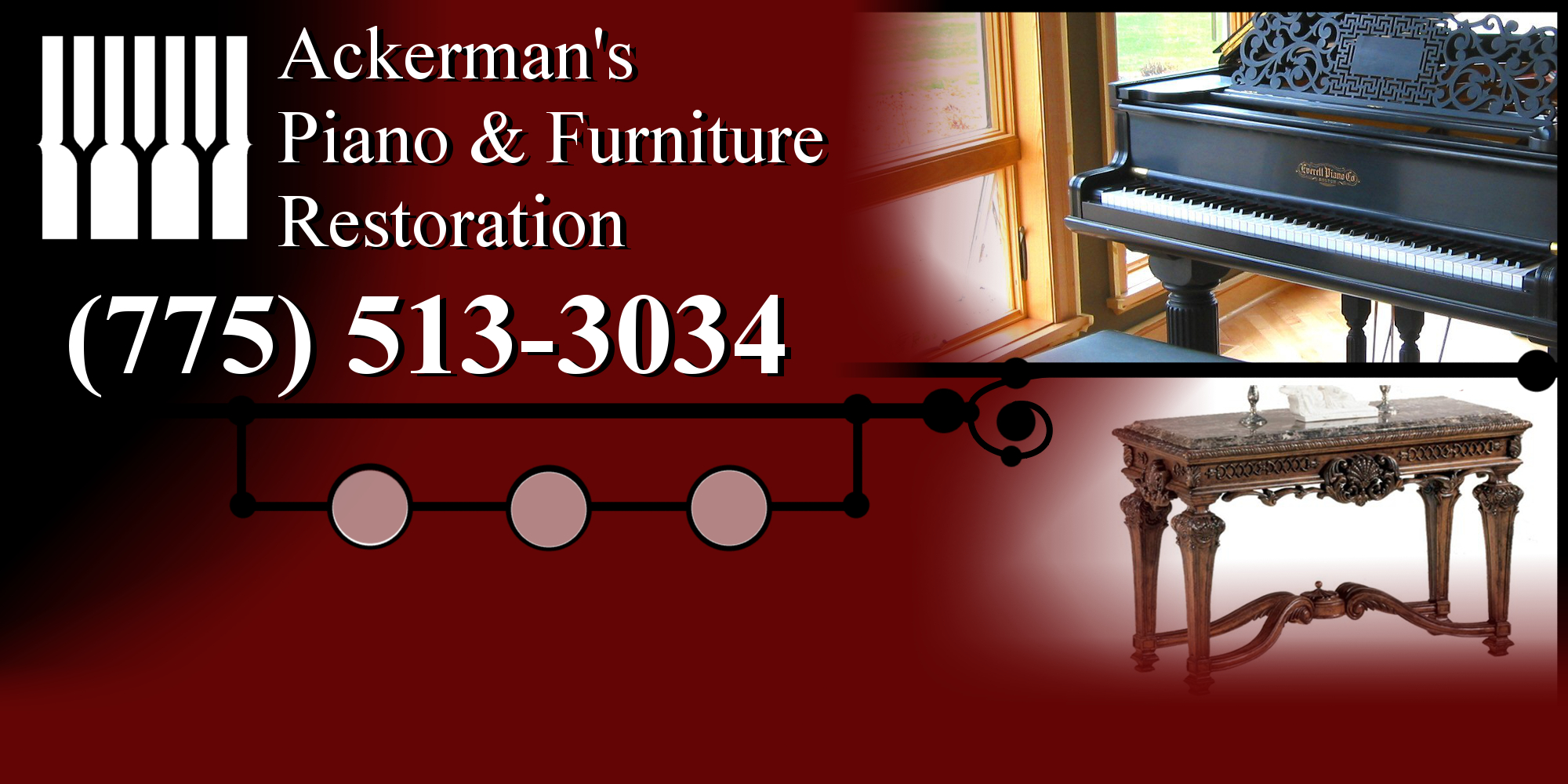 Ackerman's Piano & Furniture Restoration Contact page - 702-556-9940